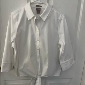 Chicos white button-down tie-front shirt, size 1